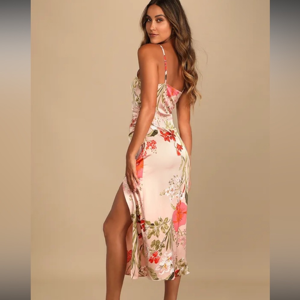 Lulu's Pink Floral Maxi Dress Medium - Picture 3 of 7